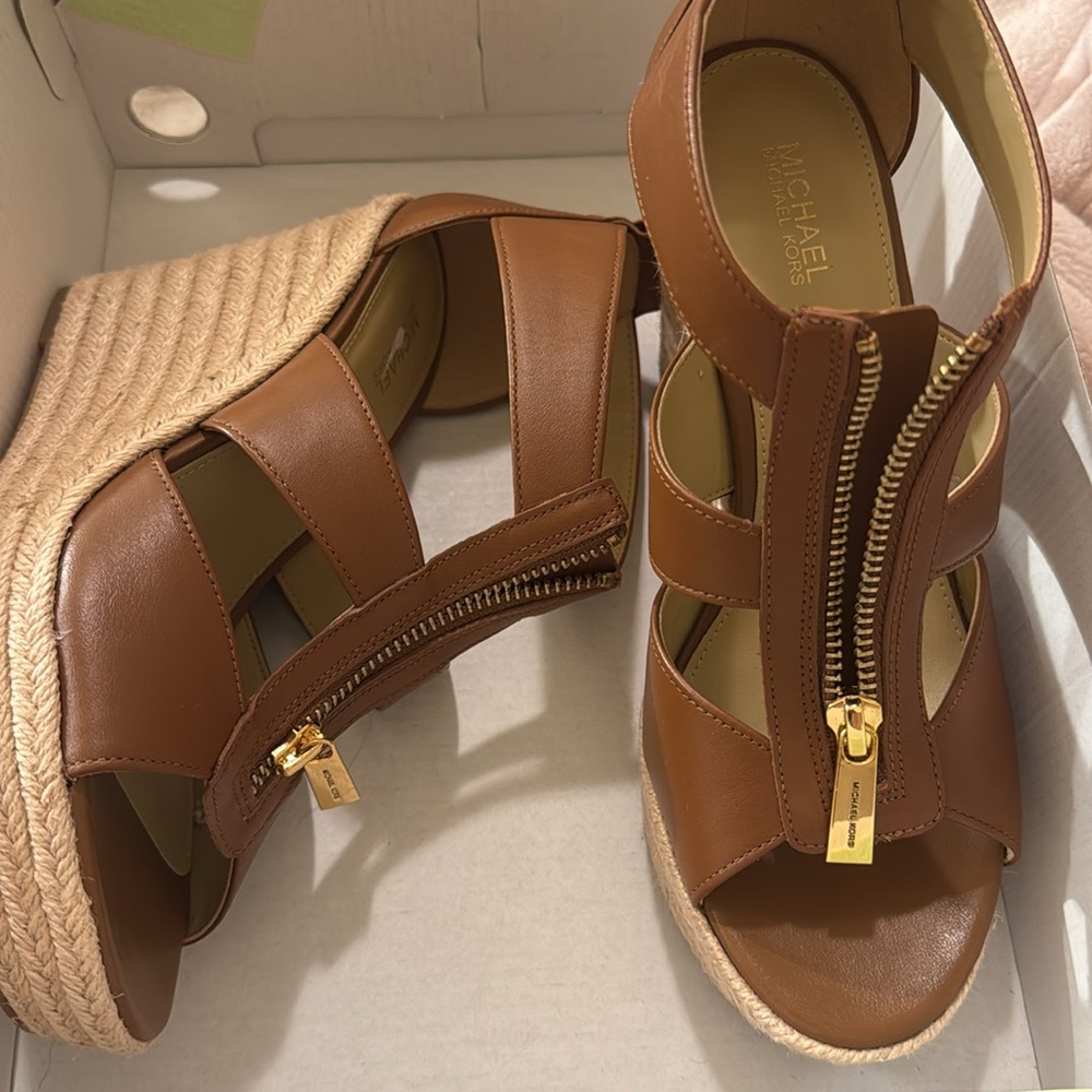 MICHAEL KORS DAMITA Wedge Sandal Brown Size 7 New in Box final price - Picture 5 of 6